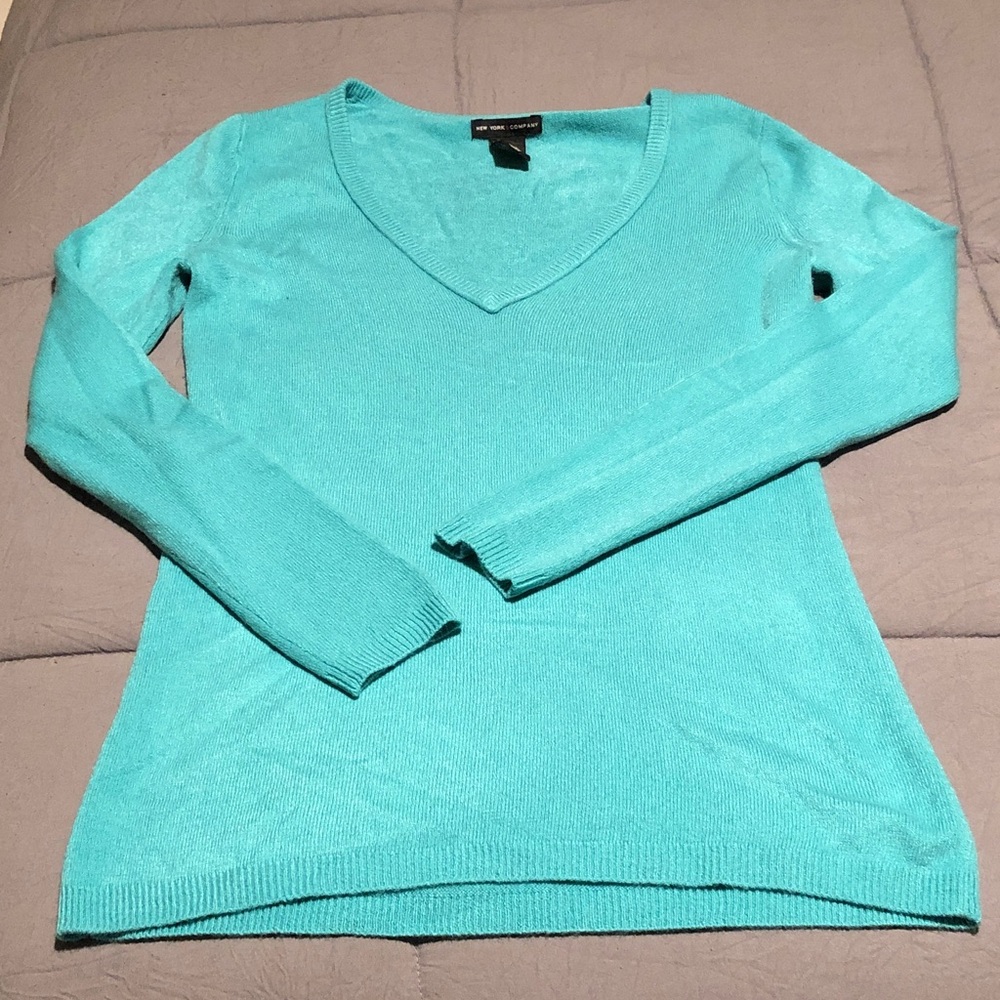 New York & Company Turquoise V-Neck Sweater